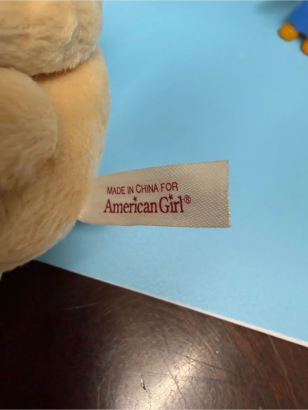 American Girl Plush Bitty Bear with Pink Ribbon, code #9851 retired, jointed.